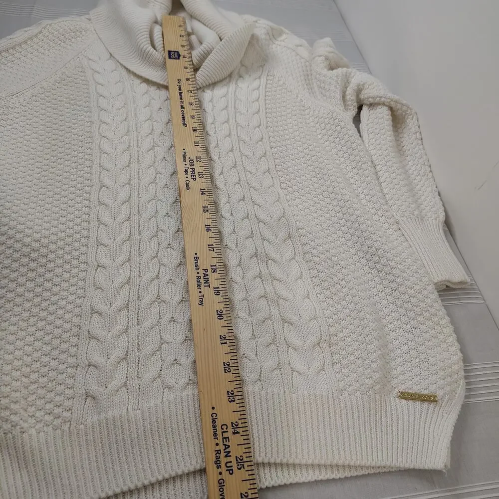 Michael Kors Heavy Cowl Neck‎ Sweater Womens Medium Cream Cable / Waffle Knit